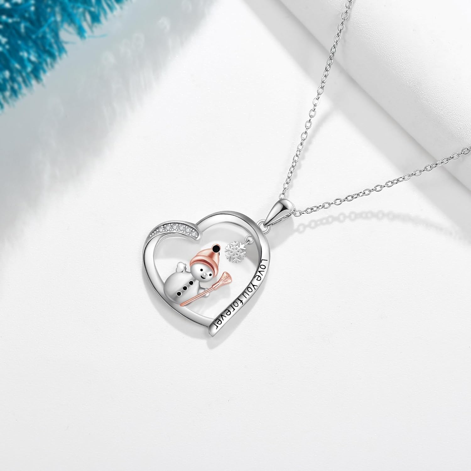 Snowman Christmas Gifts For Women 925 Sterling Silver Christmas Snowman Necklace Heart Snowman Jewelry - Image 5