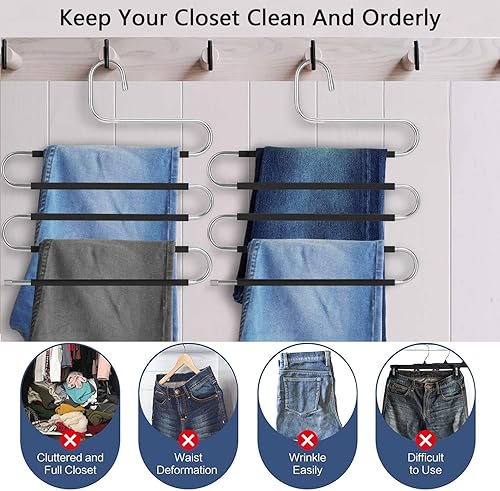Miniatura 10 de Skroad Perchas para pantalones que ahorran espacio, paquete de 3 perchas antideslizantes de acero inoxidable tipo S, perchas para pantalones,