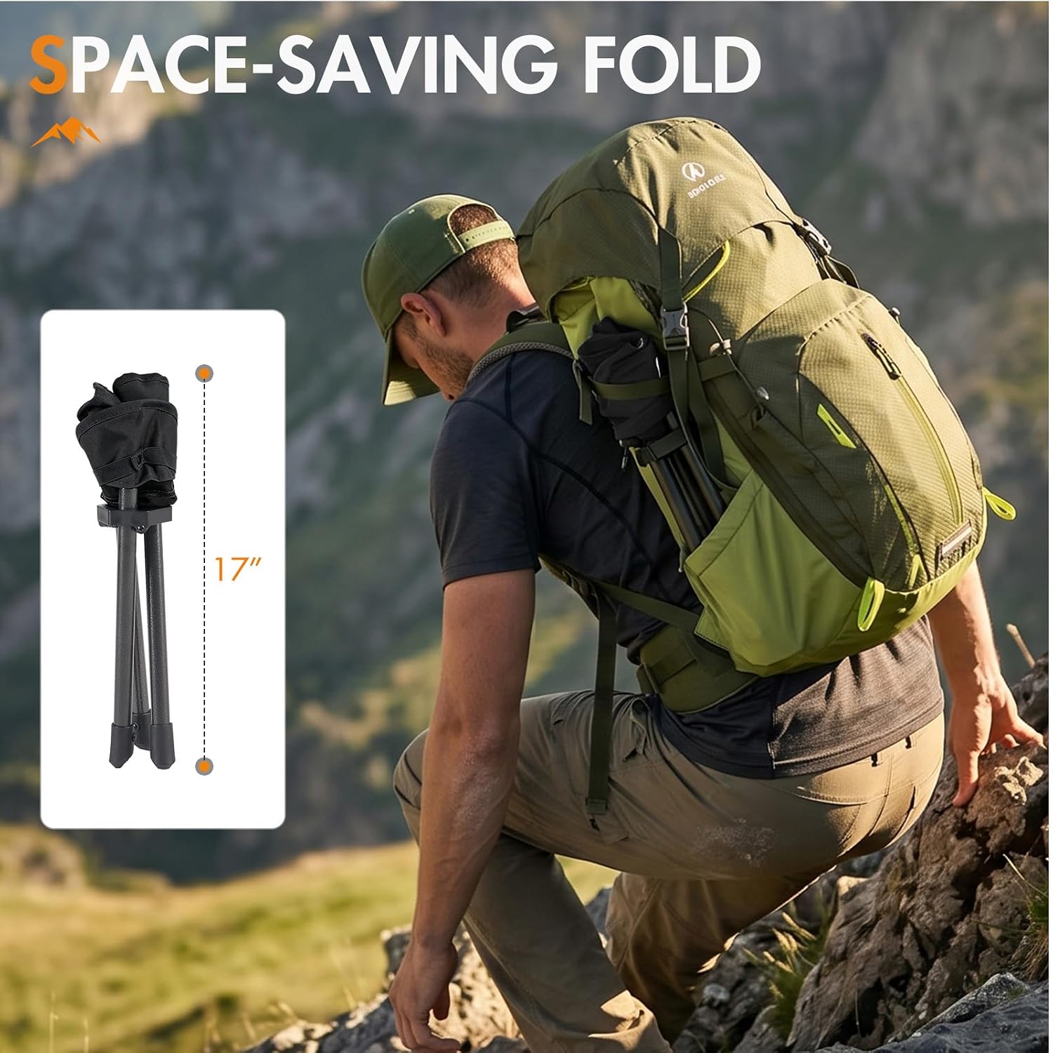 Portal 18.5" Tall Folding Tripod Stool for Adults, Lightweight Camping Seat with Carry Strap,Compact Foldable Chair Supports 225 lbs for Camping, Fishing, Hiking, Golf, Travel & Outdoor Events