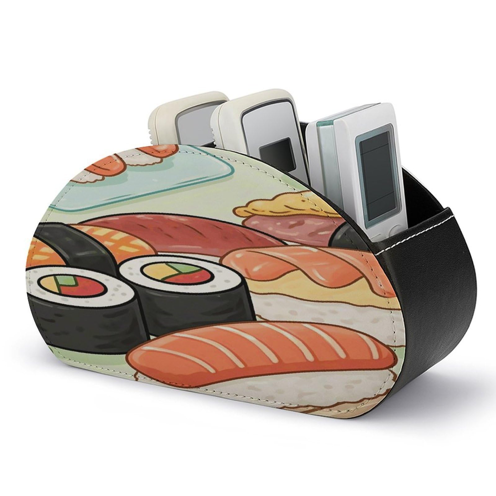 VstaDank - Sushi Remote Control Holder PU Leather Multifunctional Office Makeup Organizer Brush Holder Desktop Storage with 5 Compartments