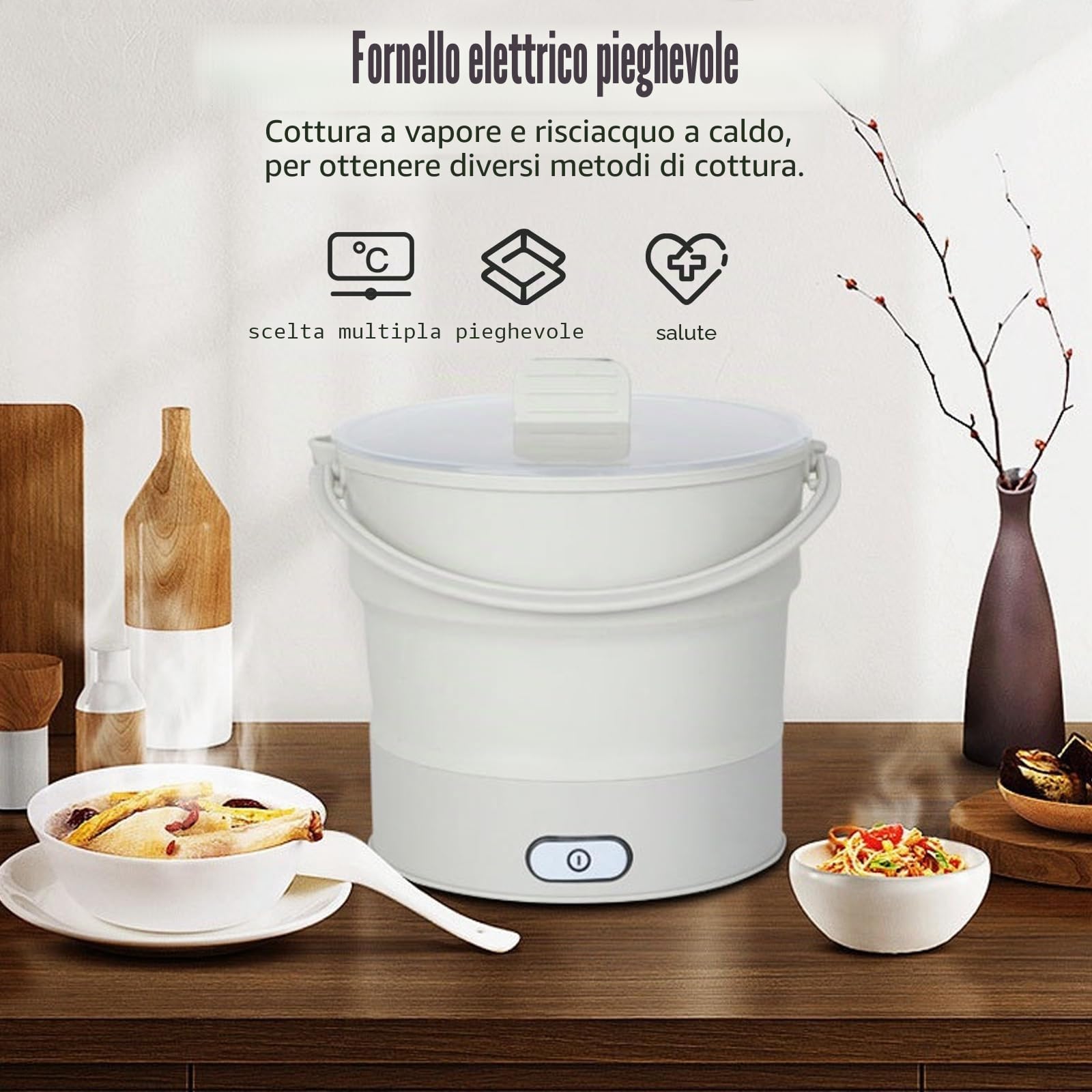 Pentola elettrica pieghevole da viaggio, portatile, 1 l, mini pentola da viaggio, per dormitorio, campeggio, casa, ufficio