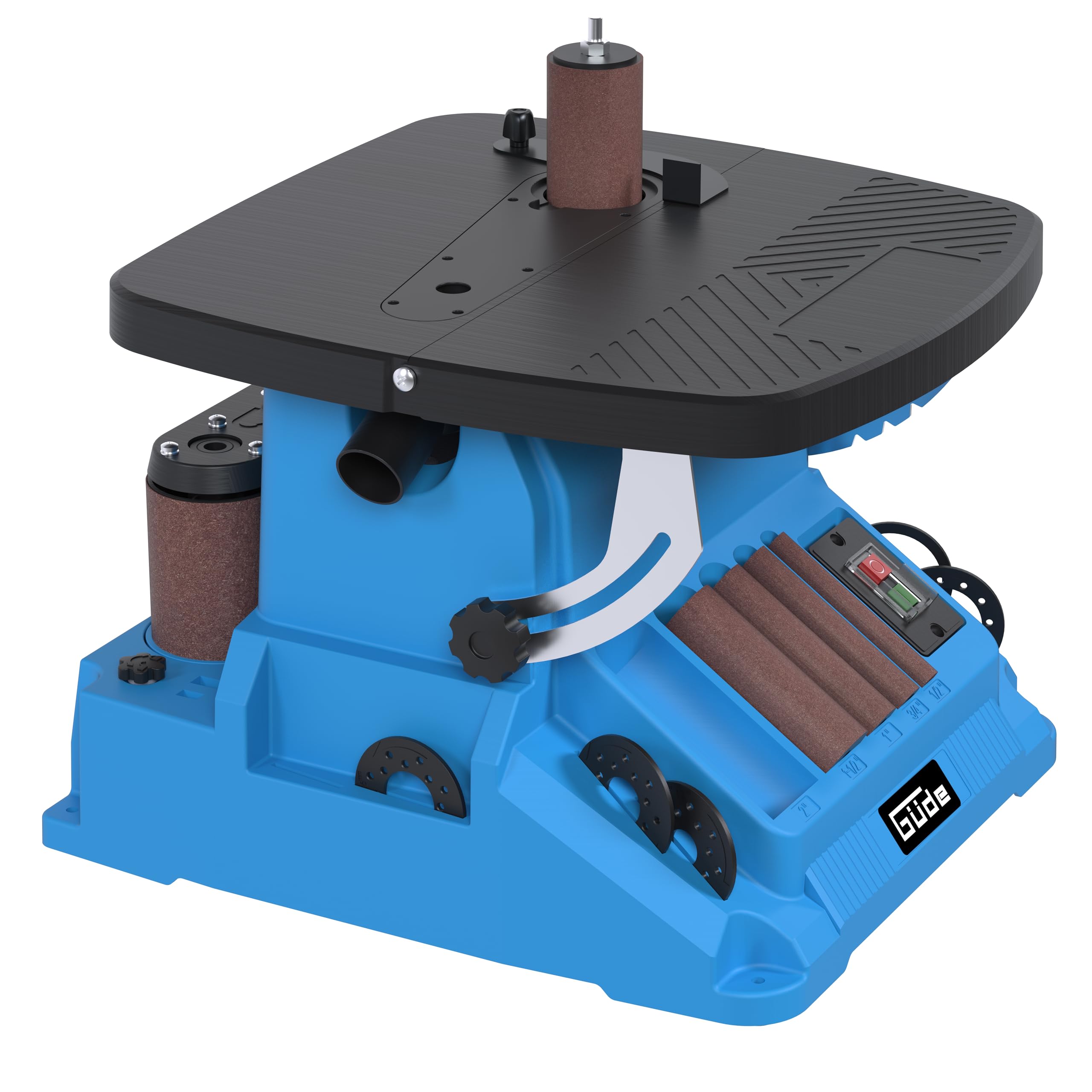 Güde Smerigliatrice a nastro GSBSM 500 (230 V, 500 W, 2000 min-1, velocità del mandrino, 8 m/s, oscillazione, dispositivo 2 in 1, conversione senza attrezzi, tavolo regolabile 0-45°, accessori inclusi