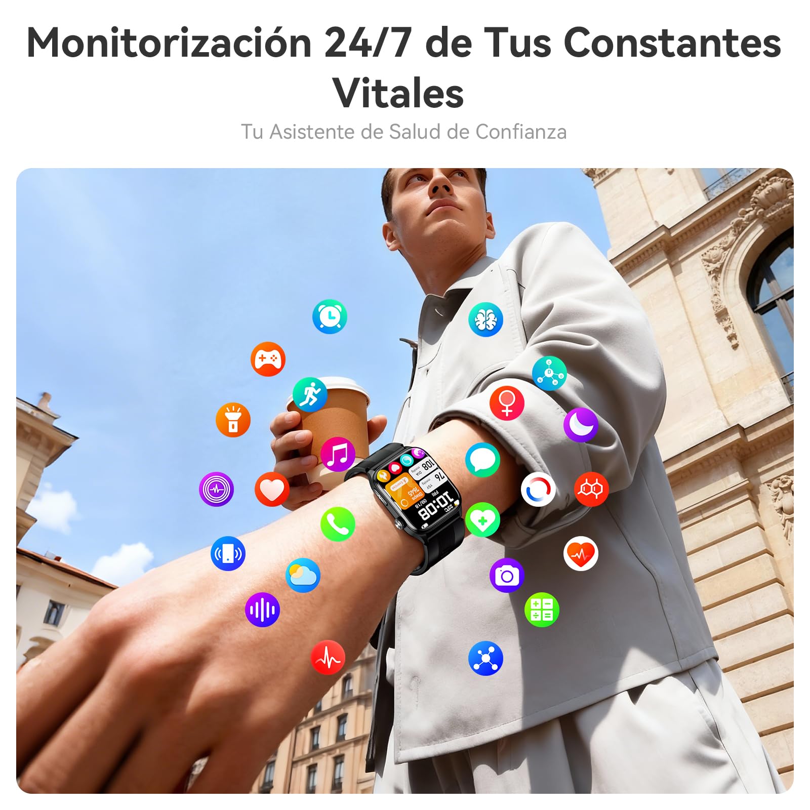 Smartwatch con Bomba de Aire y ECG para Hombre Mujer S101 | Medición de Presión Arterial , Pantalla AMOLED 2.06", Monitor SpO2 Sueño HRV Estrés y Temperatura , sin Suscripción
