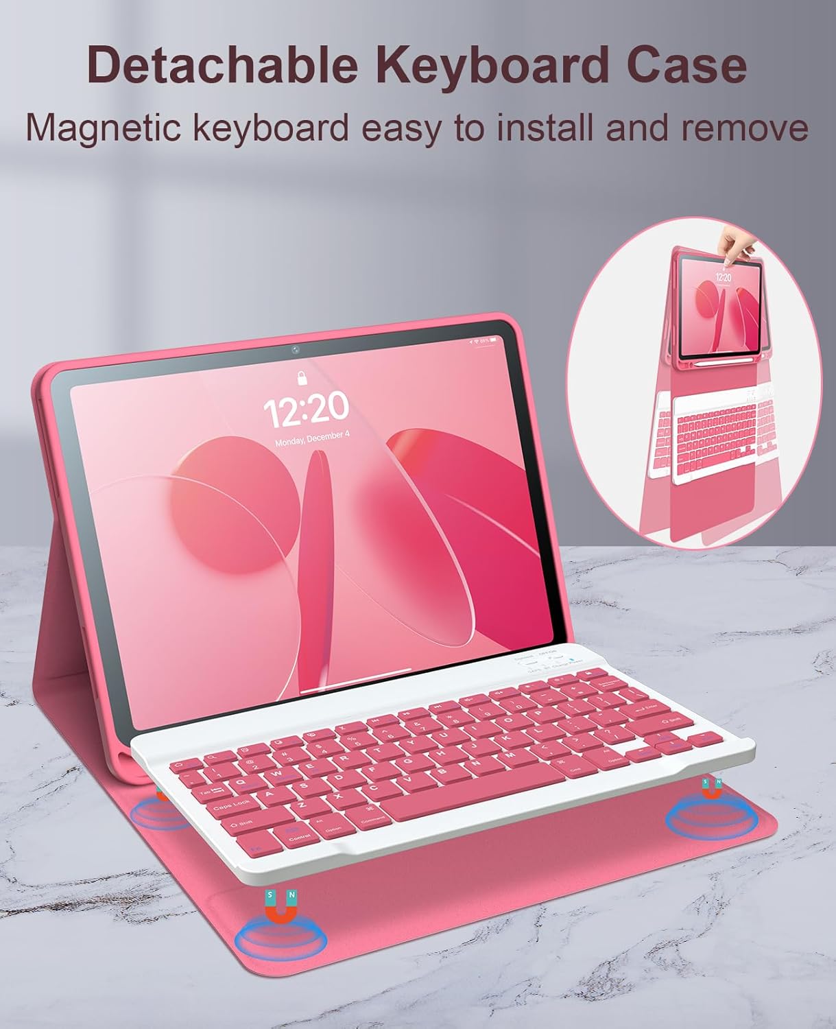 iPad 11th 10th Generation Case with Keyboard, 10.9in Multi Angle 2022 Detachable Bluetooth Keyboard with Pencil Holder Soft TPU Back Easy to Clean Case for Valentine's Day Gift(Hot Pink)