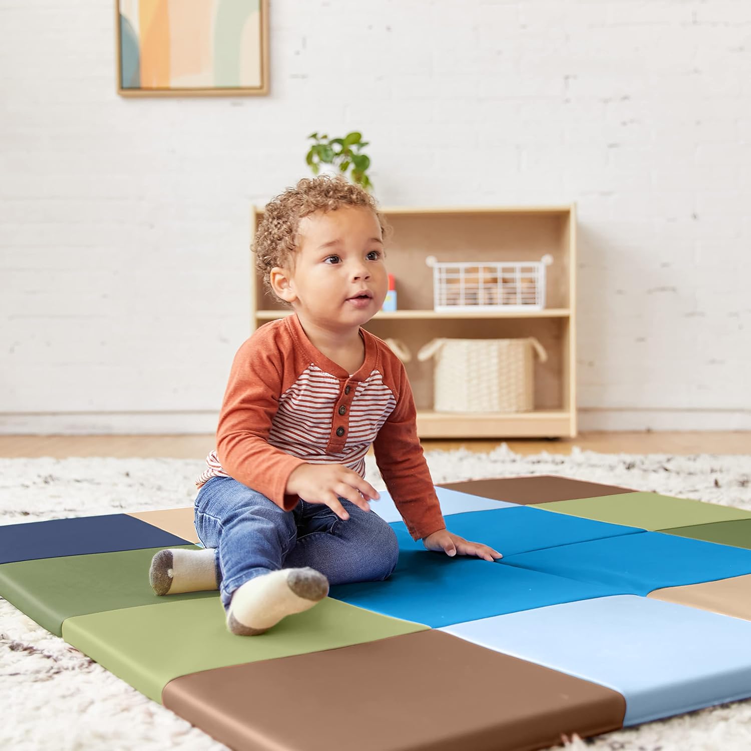 ECR4Kids SoftZone Square Dance Activity Mat, Folding Playmat, Earthtone