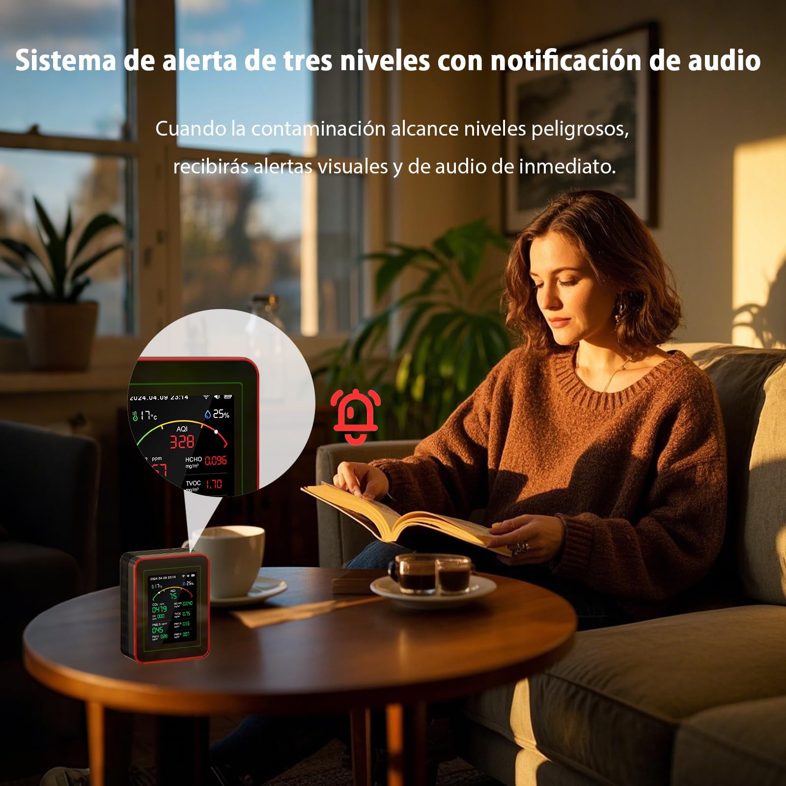 Medidor de Calidad del Aire Interior 15 en 1 con App - 2 Chips Sensores Precisos de CO2,PM2.5/PM10,HCHO,TVOC | Alertas en Tiempo Real y Análisis para la Salud | Fácil Lectura,Ideal para Hogar,Oficina