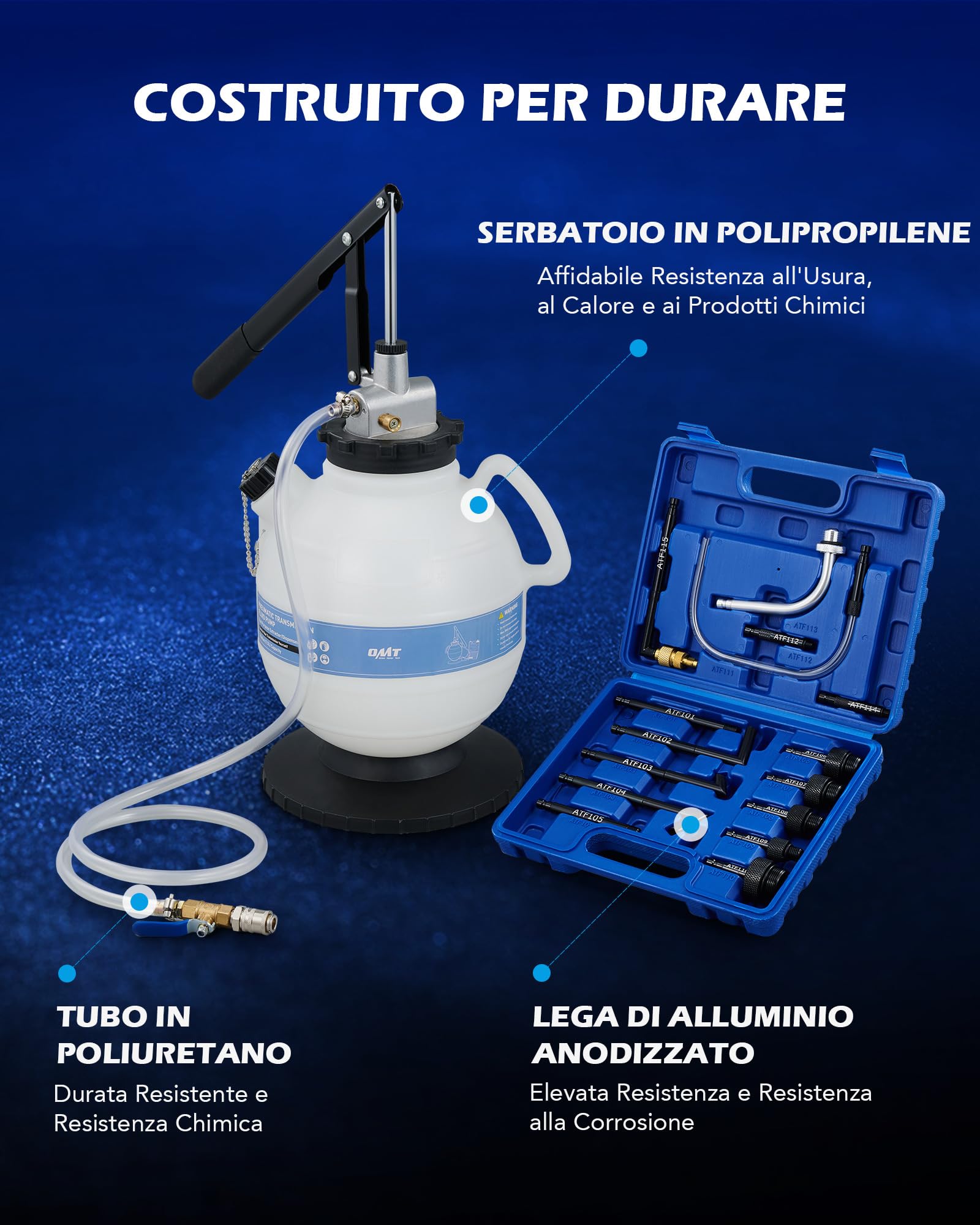 Orion Motor Tech 7.5L Pompa per Olio Cambio, Riempimento dell'Olio del Cambio, Olio Ricambio Liquido Freni per Auto Veicoli con 15 Adattatori,Pompa di Estrazione per Olio e Liquidi
