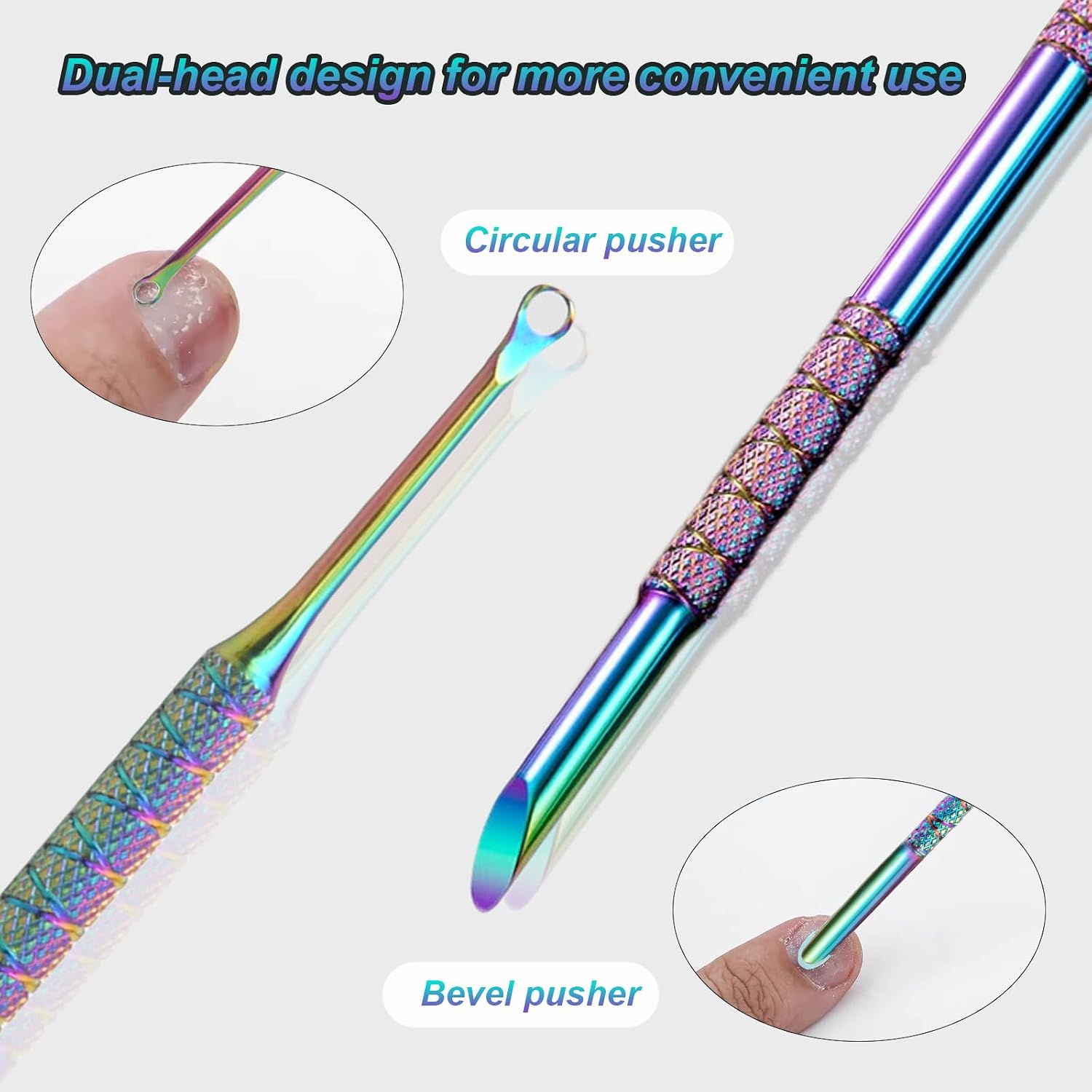 2 Pieces Iridescence Double-Ended Stainless Steel Cuticle Pusher Cuticle Remover With 180 Grit Sandpaper Sheets Nail Prep Tools Russian Manicure Kit Nail Cuticle Pusher for Women