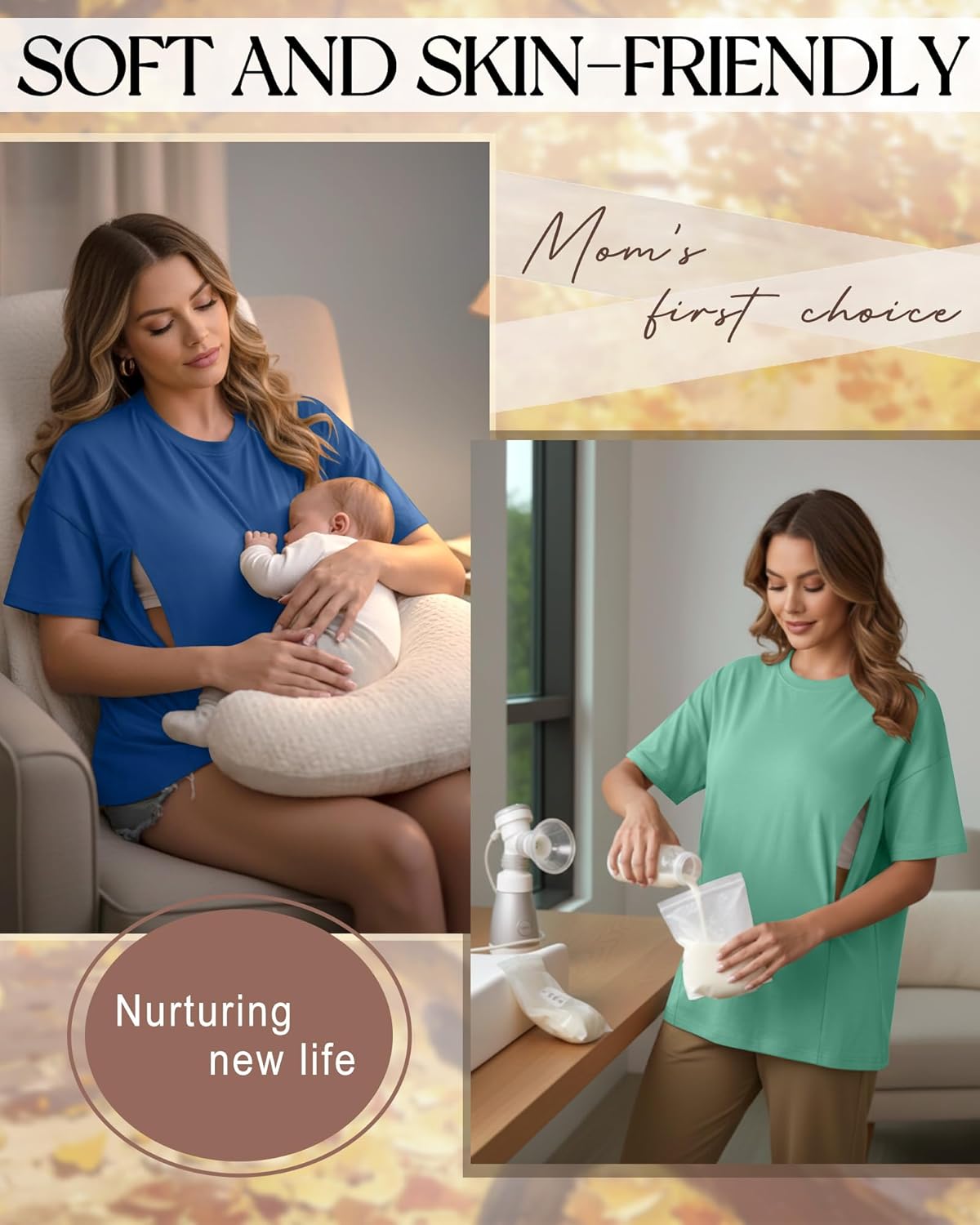 3 Pack Women's Oversize Nursing Breastfeeding Shirts Hidden Zipper Short Sleeve Loose Fit Maternity Tops - Image 4