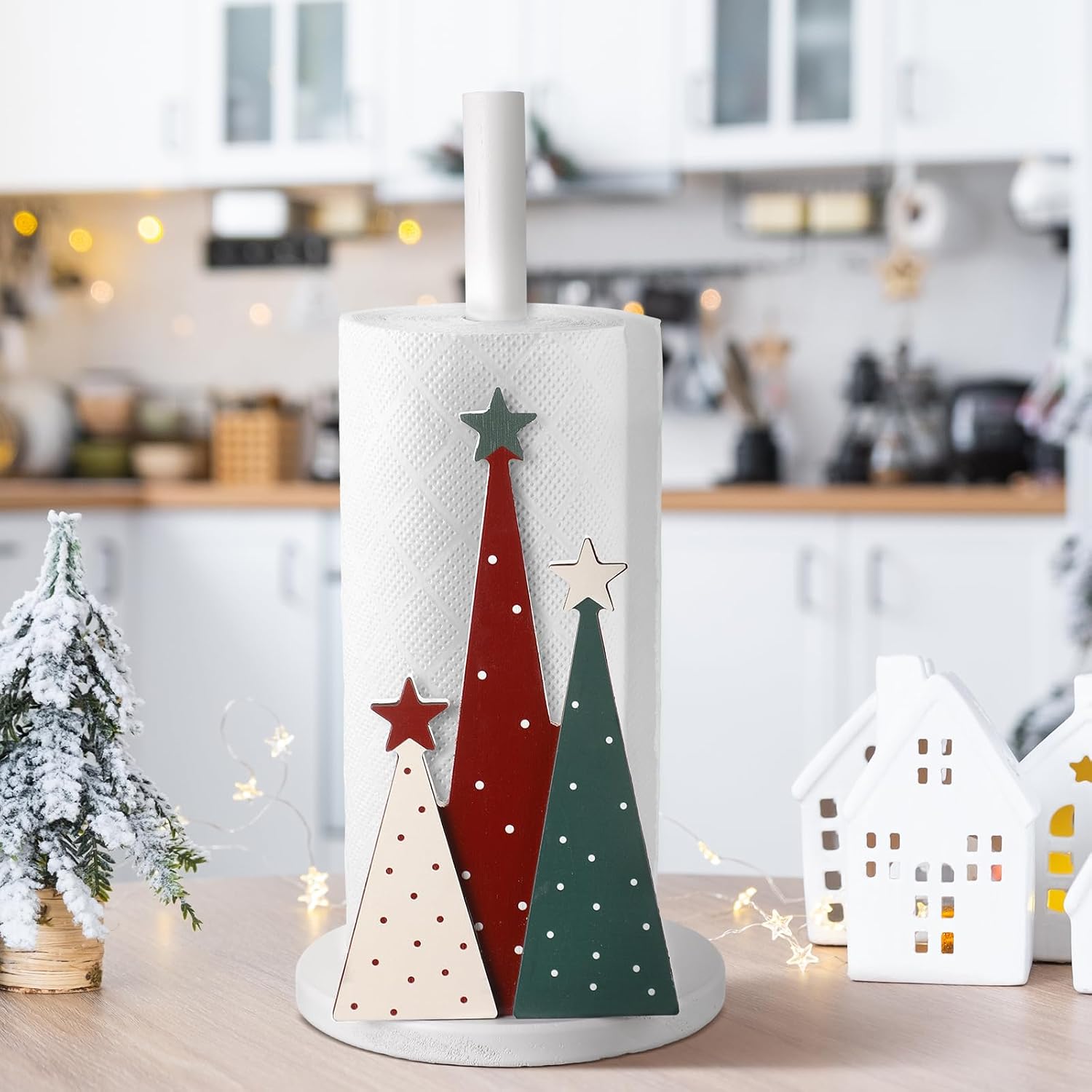 Geelin Christmas Paper Towel Holder Cute Christmas Kitchen Decoration Wooden Towels Paper Holder Stand for Kitchen Countertop Bathroom Home Farmhouse Winter Xmas Decor(Xmas Tree)