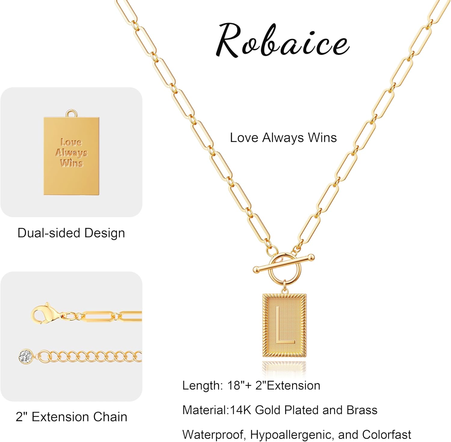 Valentines Day Gifts 14K Gold Plated Initial Letter Necklace for Women, Personalized Alphabet Pendant with Inspirational Engraving, Paperclip Chain Non-Tarnish Jewelry Gift for Her - Image 7