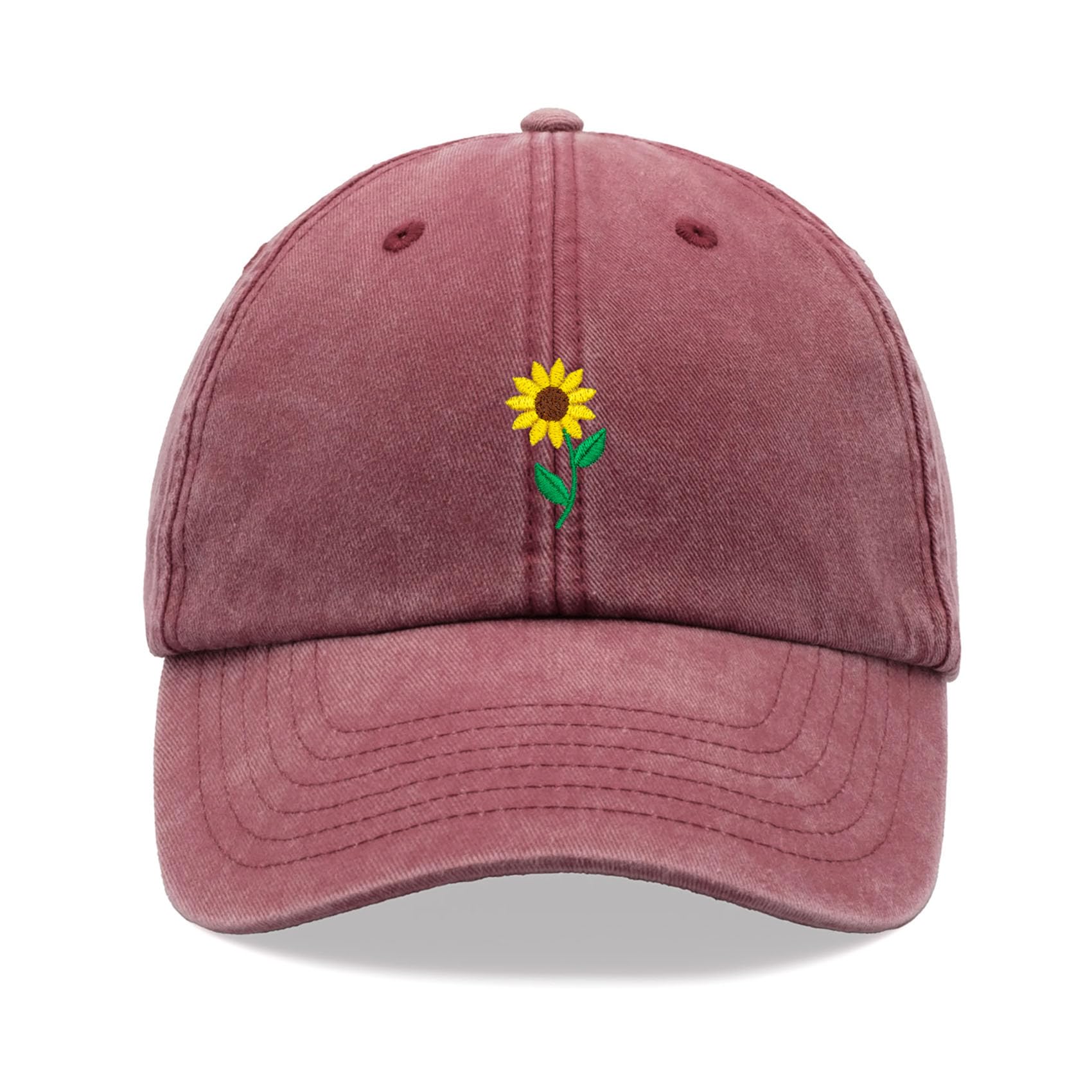Cap Base Unisex Red Sunflower Baseball Cap Vintage Washed Dad Hat Adjustable