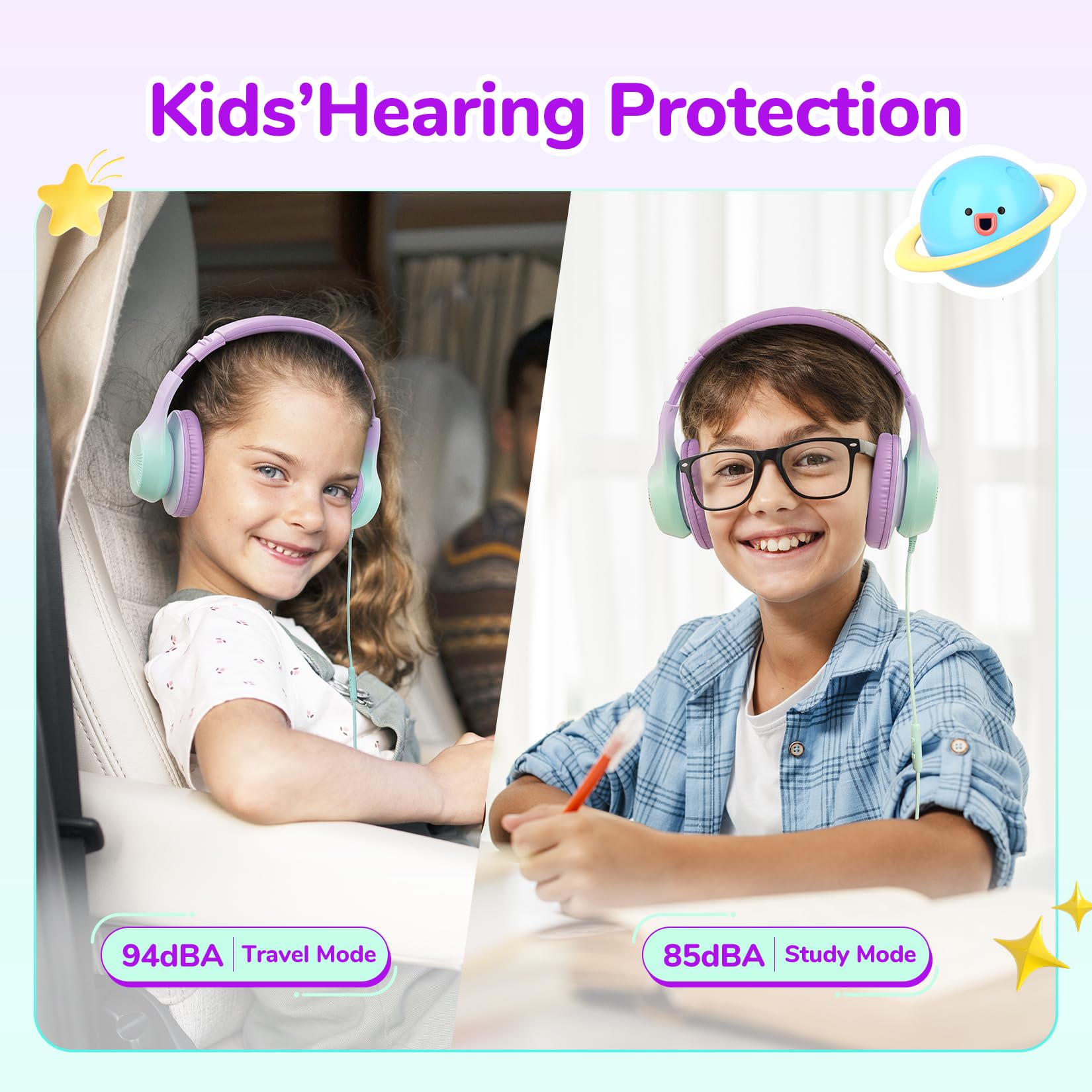 EarFun Kids Headphones Wired, Over Ear Foldable Headphones with Microphones, 85/94dB Safe Volume Limit, HD Stereo Sound - Image 2