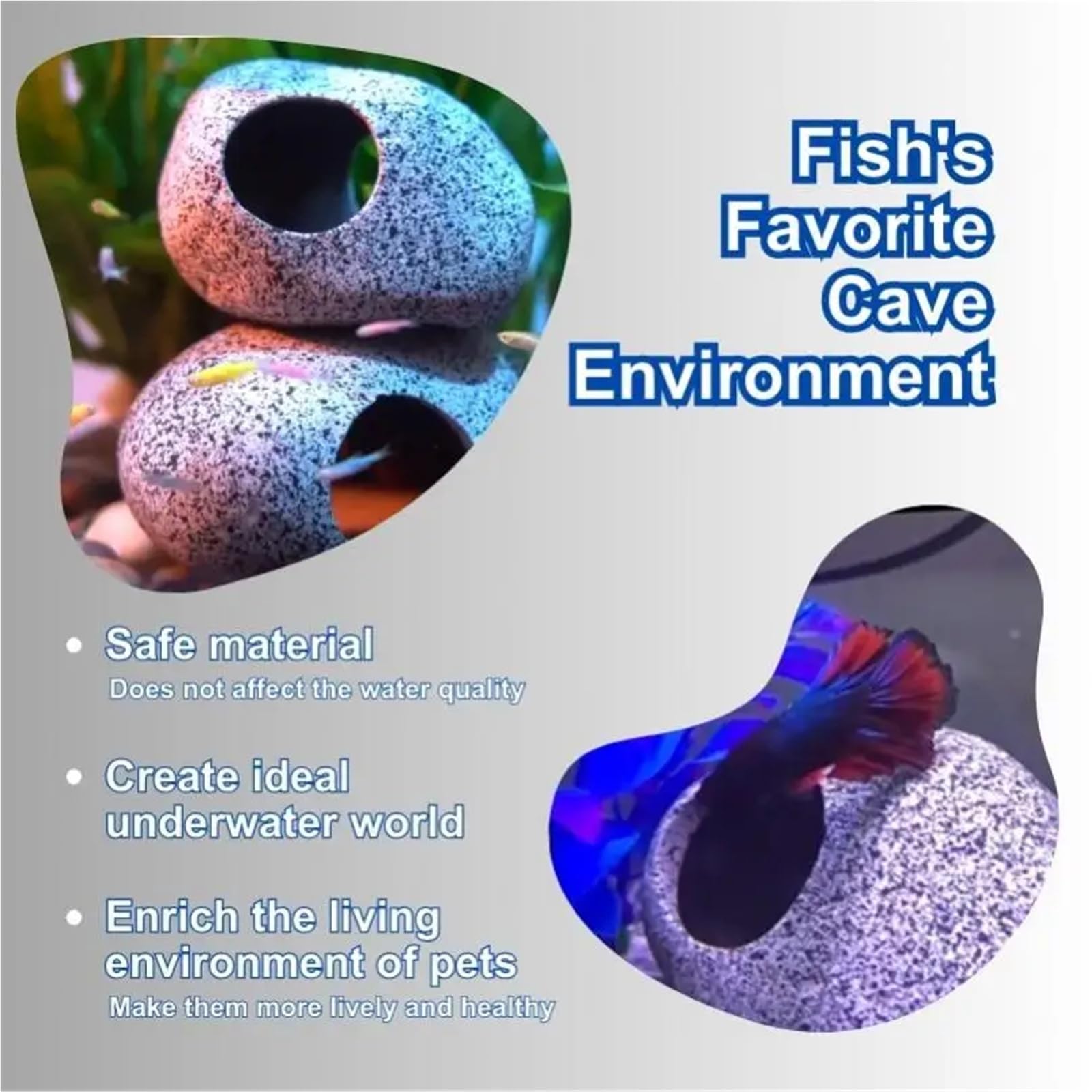 Keramik stapelbare Rock Aquarium Dekorationen Fischhöhle for Kampf Tank Teich Garnelen Zucht Ornament Dekor FüR Zwergbuntbarsche(3pcs Rock Cave)