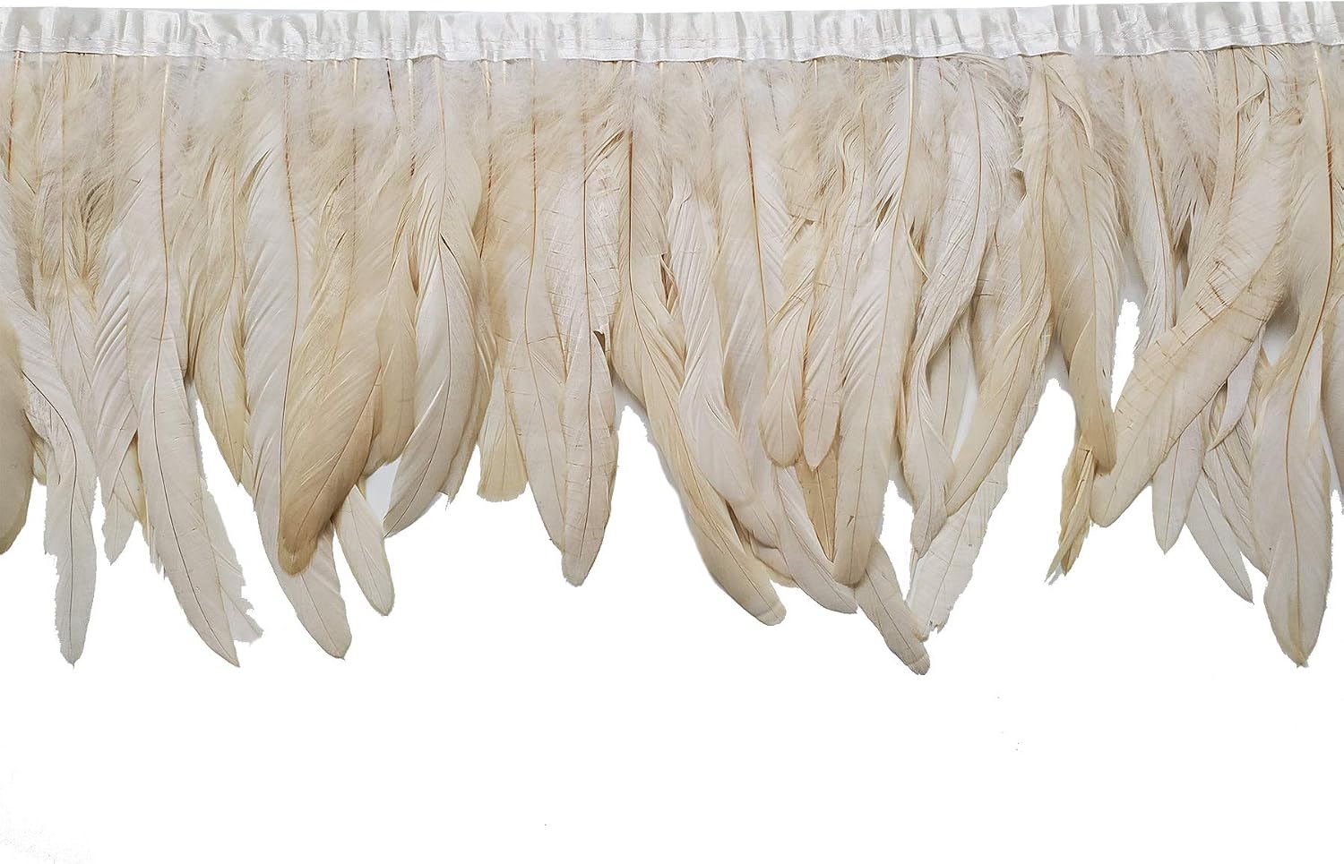 2 Yards 8-10" Rooster Hackle Feather Fringe Trim, Sewing Craft Feather for DIY Decorations-Off White