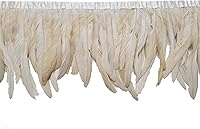 Vista 3 de 2 yardas de 8 a 10 pulgadas con flecos de plumas de gallo para decoración de bricolaje, color blanco roto
