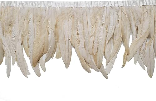 Miniatura 3 de 2 yardas de 8 a 10 pulgadas con flecos de plumas de gallo para decoración de bricolaje, color blanco roto