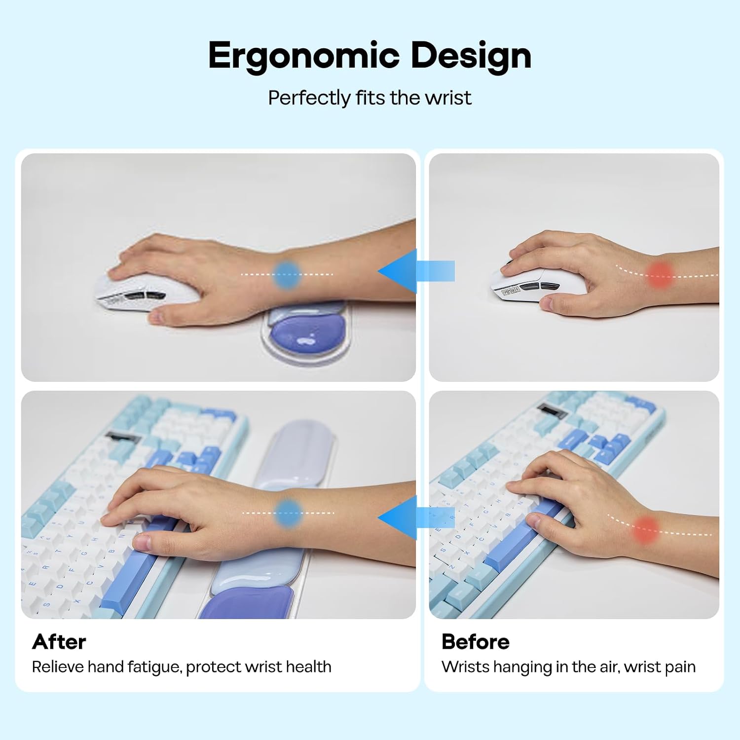 EPOMAKER CloudGel Wrist Rest for Keyboard and Mouse, 2 Pieces Silicone Wrist Support, Anti-Slip Rubber Bottom, Ergonomic Design, Suitable for Office/Computer/Laptop/Gaming (Blue)
