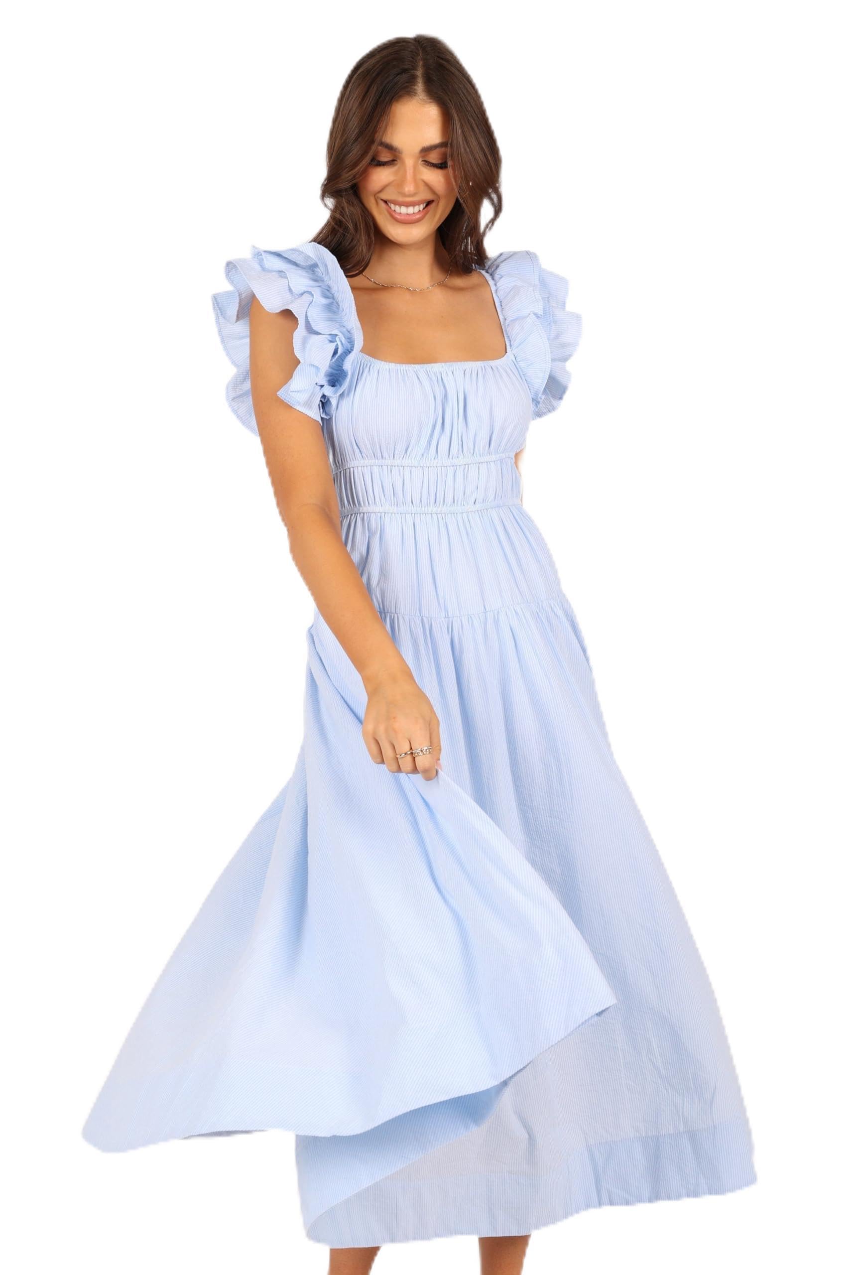 Petal & Pup Women's Blue Stripe Linda Midi Dress Cocktail, M