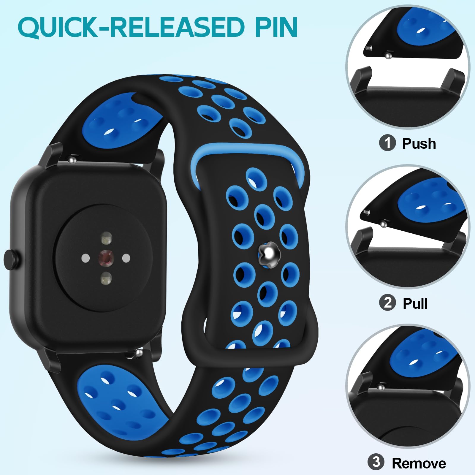 Cinturino per Amazfit GTS, 20mm Silicone Cinturini di Ricambioo per Amazfit GTS 4, GTS 4 Mini, GTS 3, GTS 2, GTS 2 Mini, Amazfit Bip, Bip 3, Bip 3 Pro, Bip U, Bip U Pro, GTR Mini, Amazfit Active