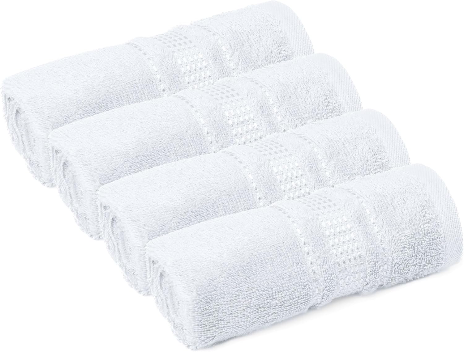 Melissa Linen, 100% Cotton Washcloths for Bathroom, 4-Piece 12x12 in Wash Cloth Set, Turkish Small Hand Towels, Soft Rags for Face and Body, (Bright White Washcloths)