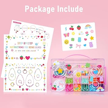 MAKERSLAND Jewelry Making Kit with Bead Board DIY Craft Kits Kandi Pony Beads Bulk Clay Bead for Bracelet Necklace Making, Keychains, Storage Box with Handle and Tray for Kids Adults Birthday Gift