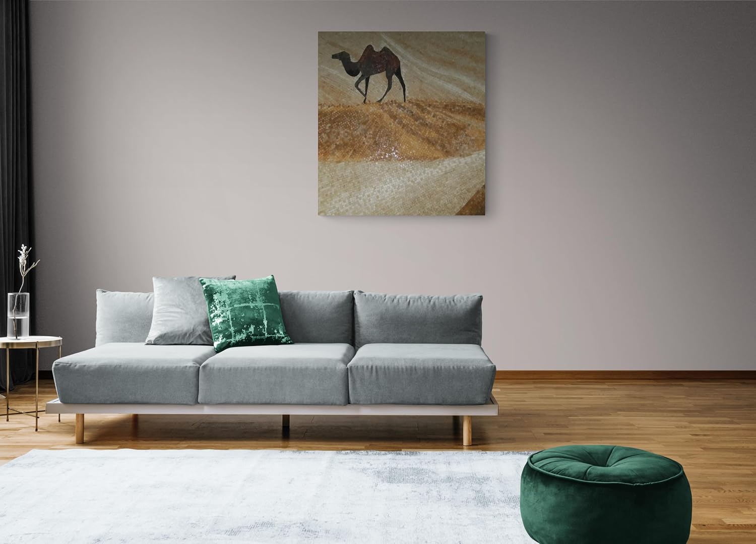 Handmade Ship of the Desert Marble Mosaic Wall Art, Camel Caravan Stone Mosaic Artwork, Hand-Cut Desert Landscape Wall Décor