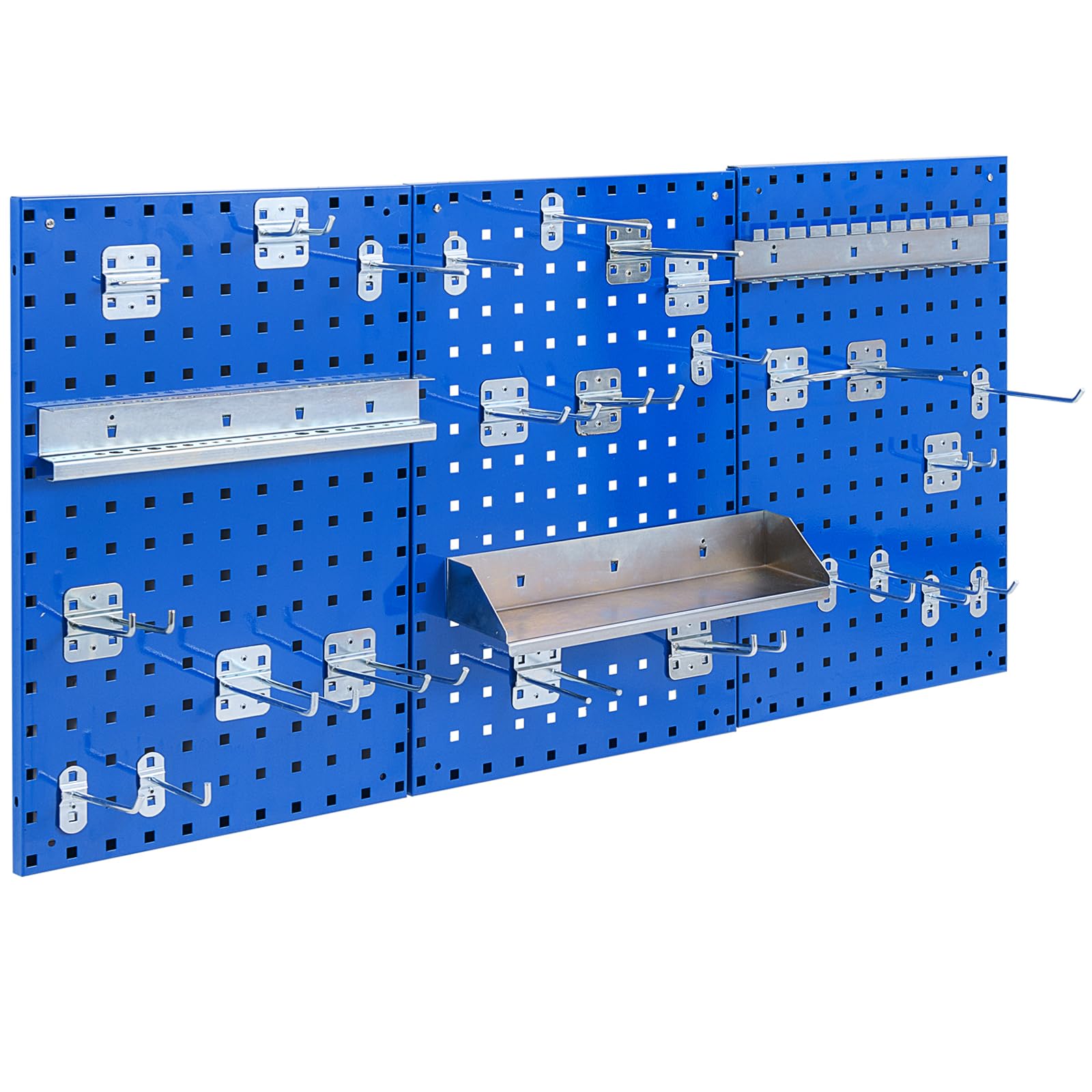 COSTWAY Kit de Organizador de Herramientas para Pared, Kit de Organización de Herramientas con 3 Paneles Perforados y 28 Accesorios para Colgar, Panel de Herramientas con Agujeros para Garaje (Azul)