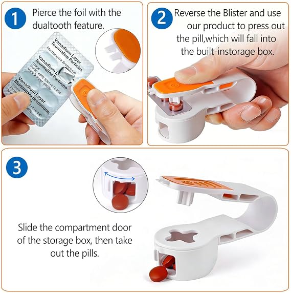 Portable Pill Popper Tool Pill Taker Pill Puncher Tool for Blister Packs Personal Pill Organizers Auxiliary Medication Retrieval Tool Pill Blister Popper (Green and Orange
