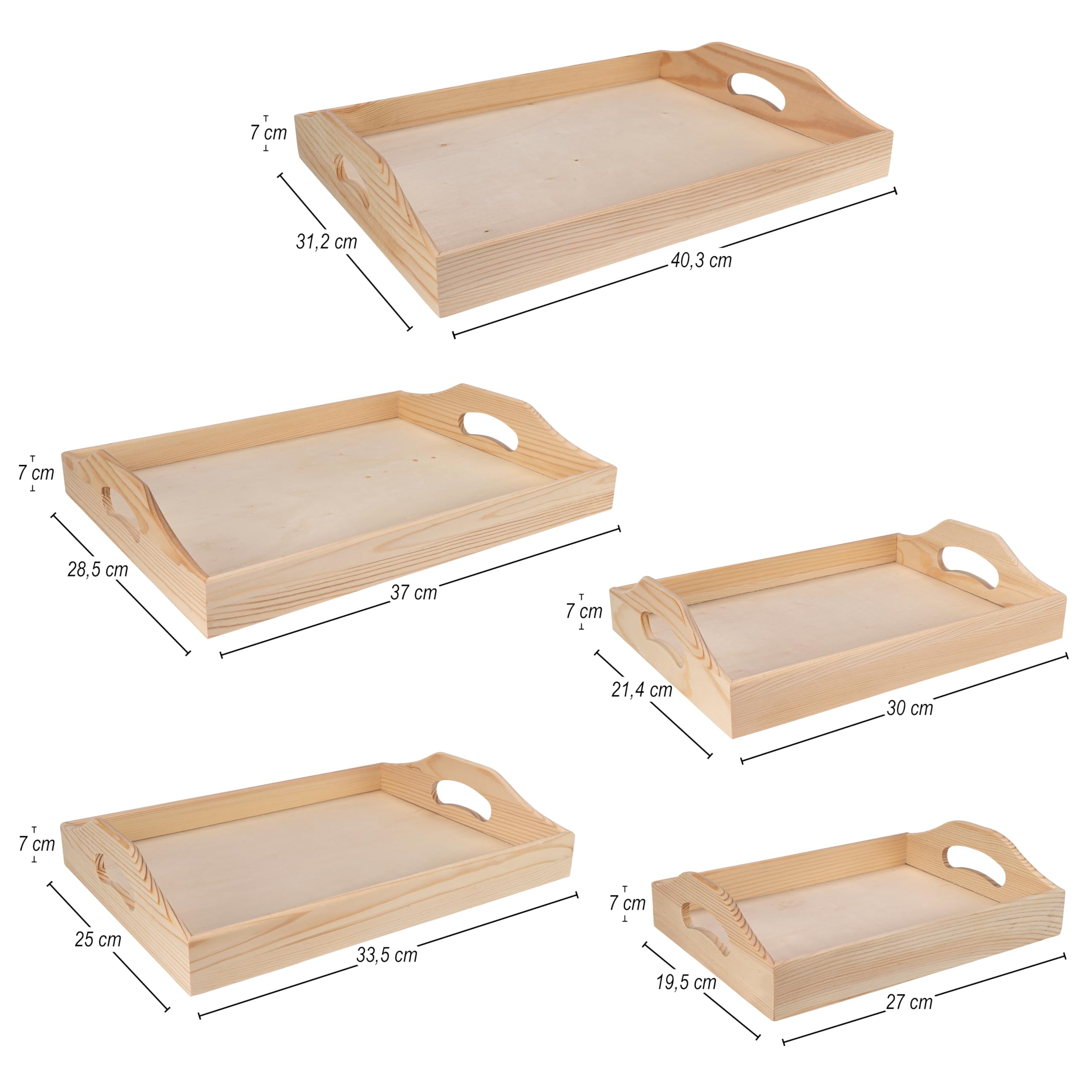 Set 6x Scatole Vassoi HHG-121 Legno Di Paulonia 6 Misure Bianco