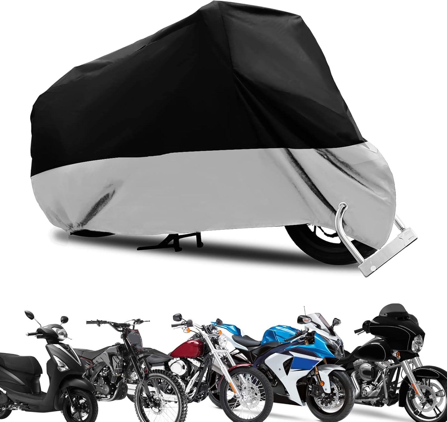 Waterproof Motorcycle Cover -Windproof Outdoor Storage Bag 116" Motorcyle Shelter for Harley Davison Scooter Honda Street Bike