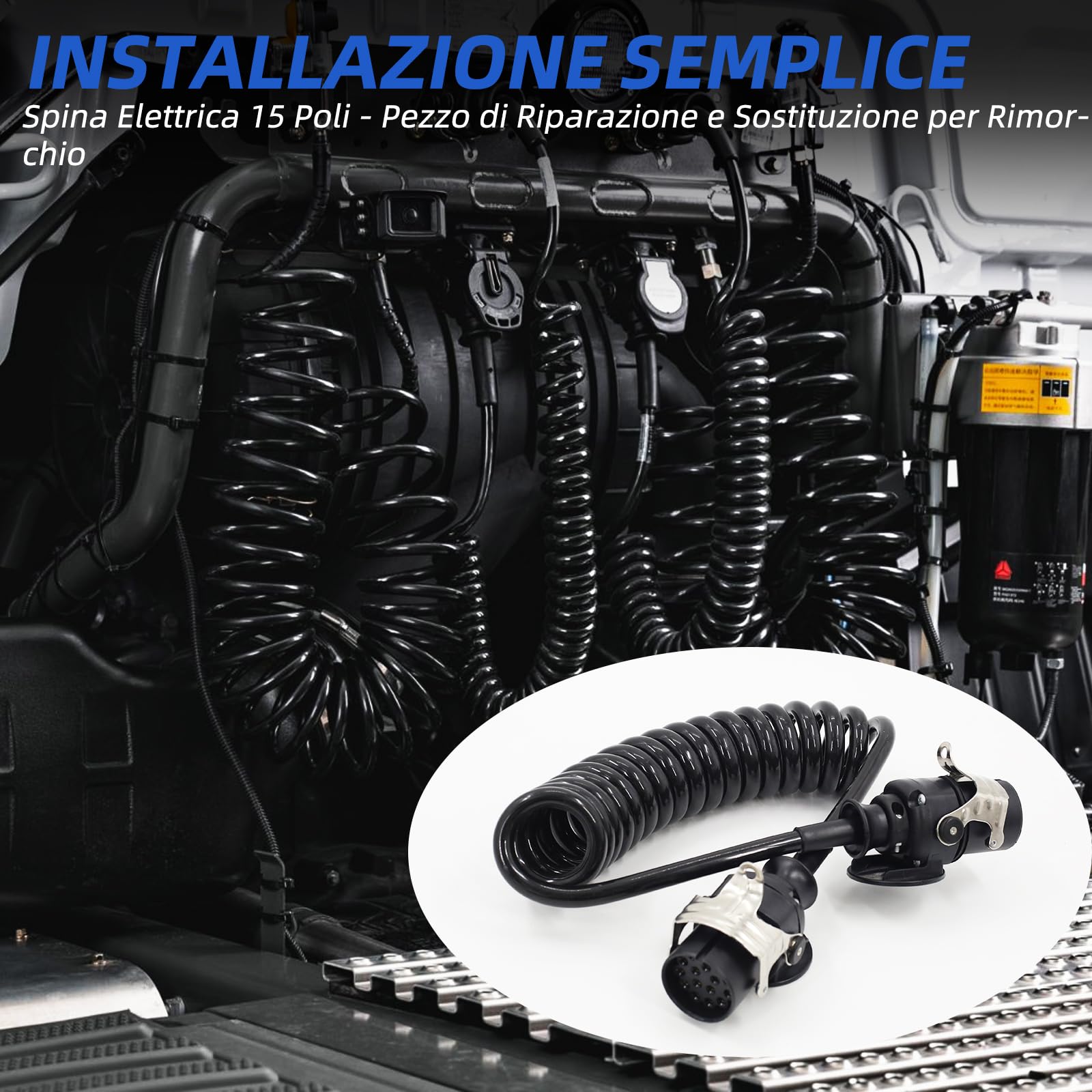 Avvolgicavo da 24 V, 15 poli, 3,8 m, per rimorchi camion pesanti, veicoli commerciali, semirimorchi, cavo adattatore specifico a 15 poli