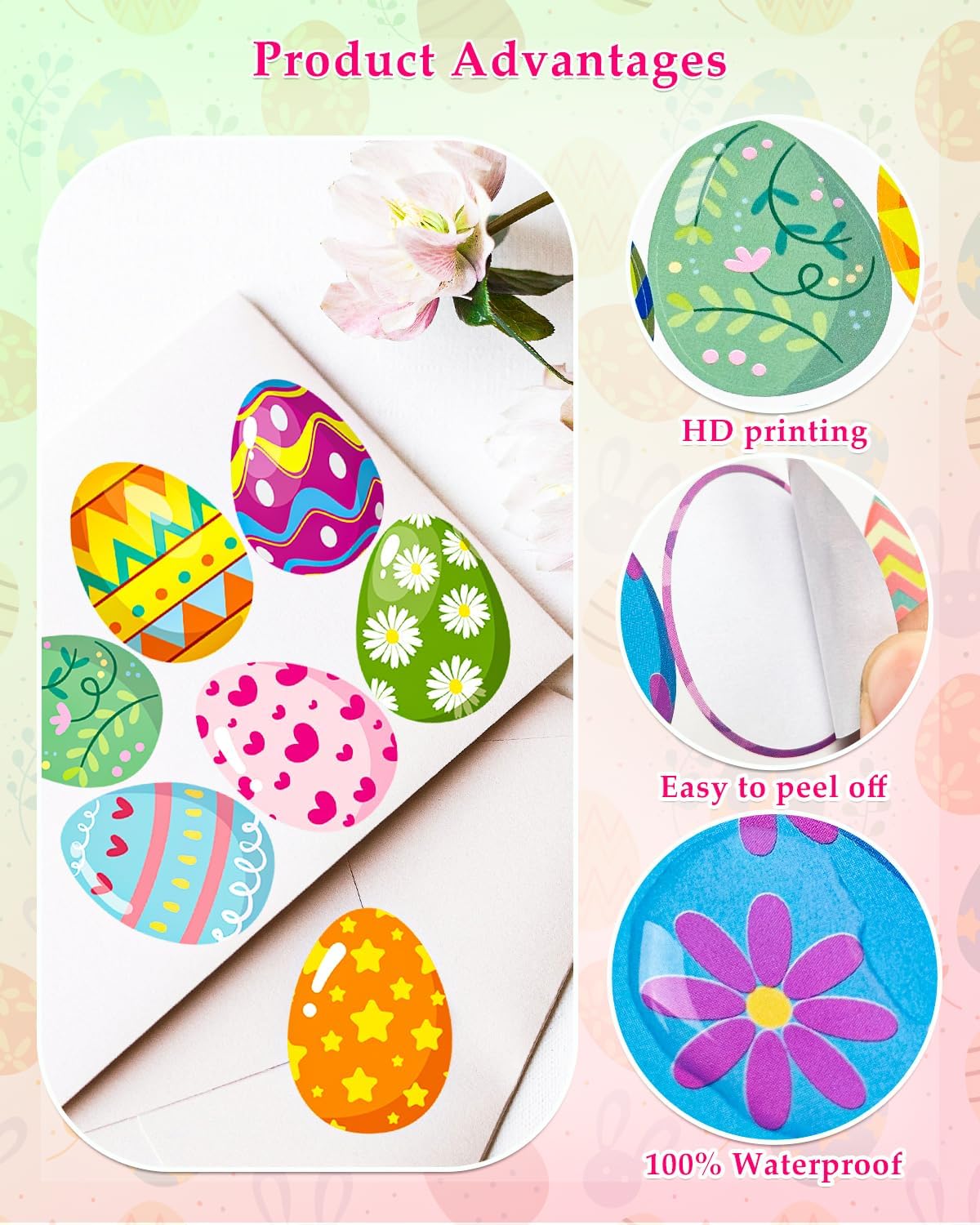 Ozepao 16 Sheets Easter Egg Stickers for Kids 256 Pcs Easter Stickers Bulk for Gifts Bags Cards Envelopes Decor