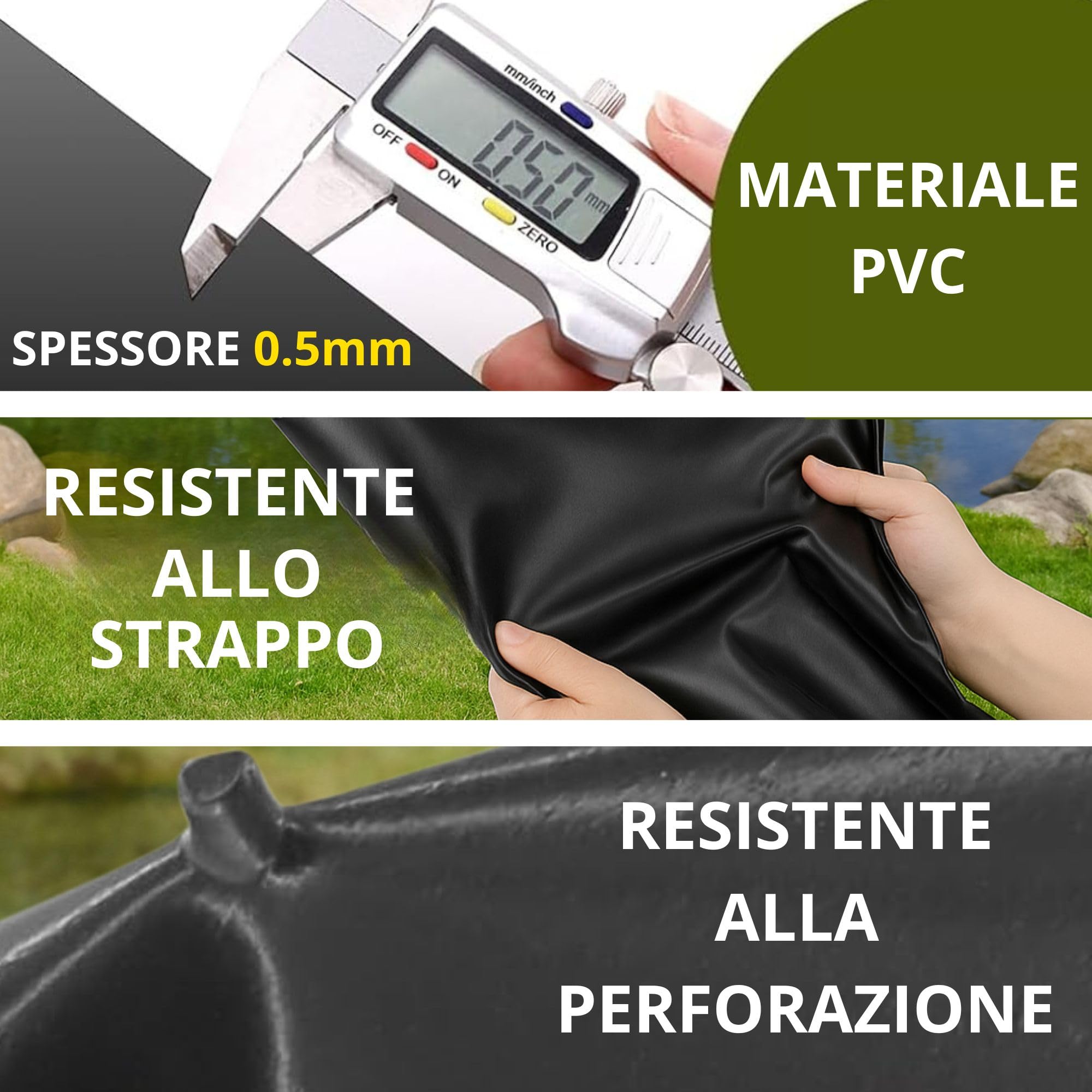 Telo per Laghetto da Giardino in PVC Flessibile Resistente agli Strappi per Piscine Fontane Cascate Telone Impermeabile per Esterno Dimensione Telo PVC 3 x 4 Spessore 5 mm Nero Heissner