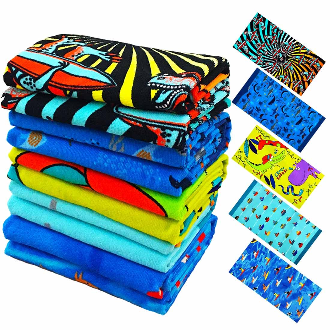 YIFONTIN Kids Beach Towels Microfiber Blanket Throw Super Soft Absorbent 5-Piece Set 27.5"x55" Gift for Bath Camping Swimming Sports Picnic Travel