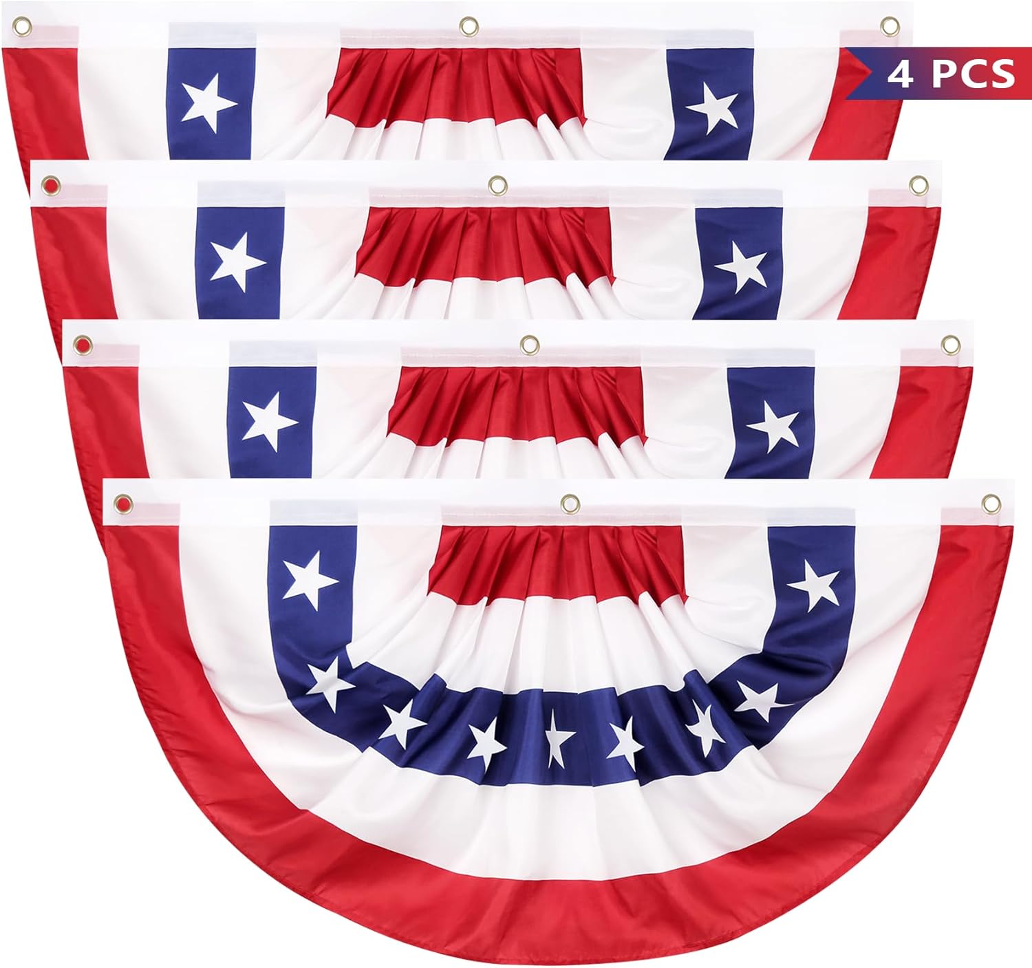 4 x 6 Feet American Flag Bunting for Outdoor Patriotic Decorations USA Vibrant Red White & Blue Half Fan 4th of July Banner