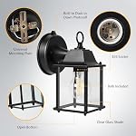2 Pack Dusk to Dawn Outdoor Wall Light, Exterior Wall Sconce Sensor Light Fixtures, Black Waterproof Wall Mount Lighting with Glass Shade, Aluminum Anti-Rust Porch Lights, Bulbs Included