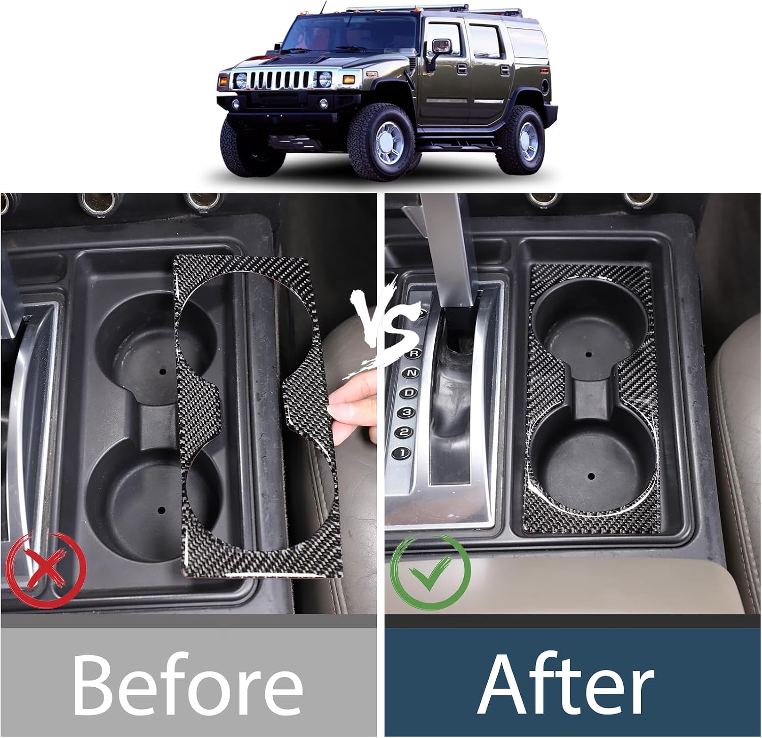 Lcojicep Car Front Seat Central Cup Holder Cup Trim Compatible with Hummer H2 2003-2007 Carbon Fiber Center Console Cup Holder Frame Trim Cover Anti-Scratch Sticker Accessories