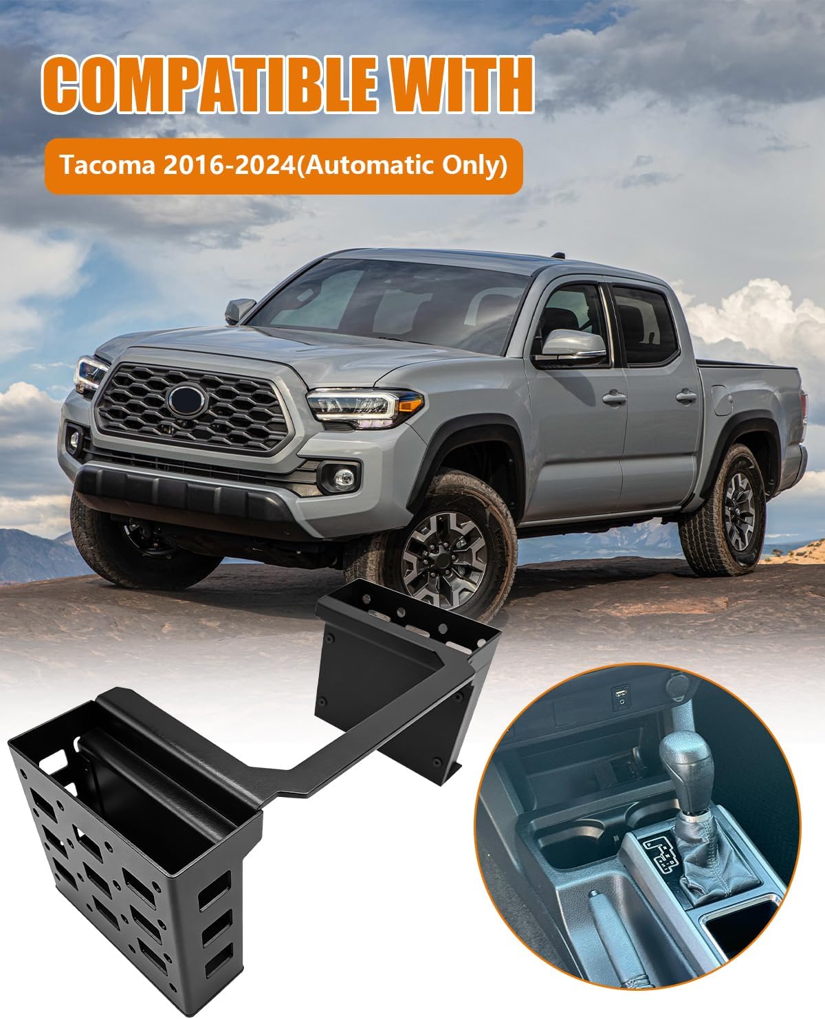 Center Console Gear Shift Organizer for Tacoma 2016–2024 (Automatic Only), Aluminum Alloy Gear Shifter Side Storage Tray