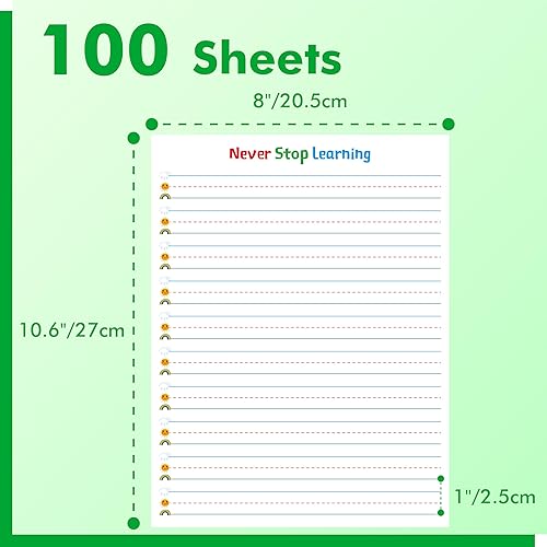 Miniatura 2 de 100 hojas de papel de escritura a rayas, impresión de doble cara, papel de escritura a rayas con líneas punteadas de 1 pulgada, espacio de líneas,