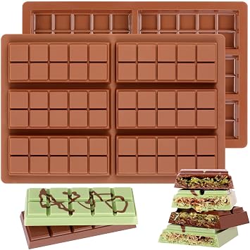 Chocolate Molds - Non-Stick Chocolate Bar Mold, Break Apart Chocolate Bar Maker Food Grade Deep Chocolate Bar Mold For Making Candy Knafeh Pistachio Chocolate Bar - Set of 2