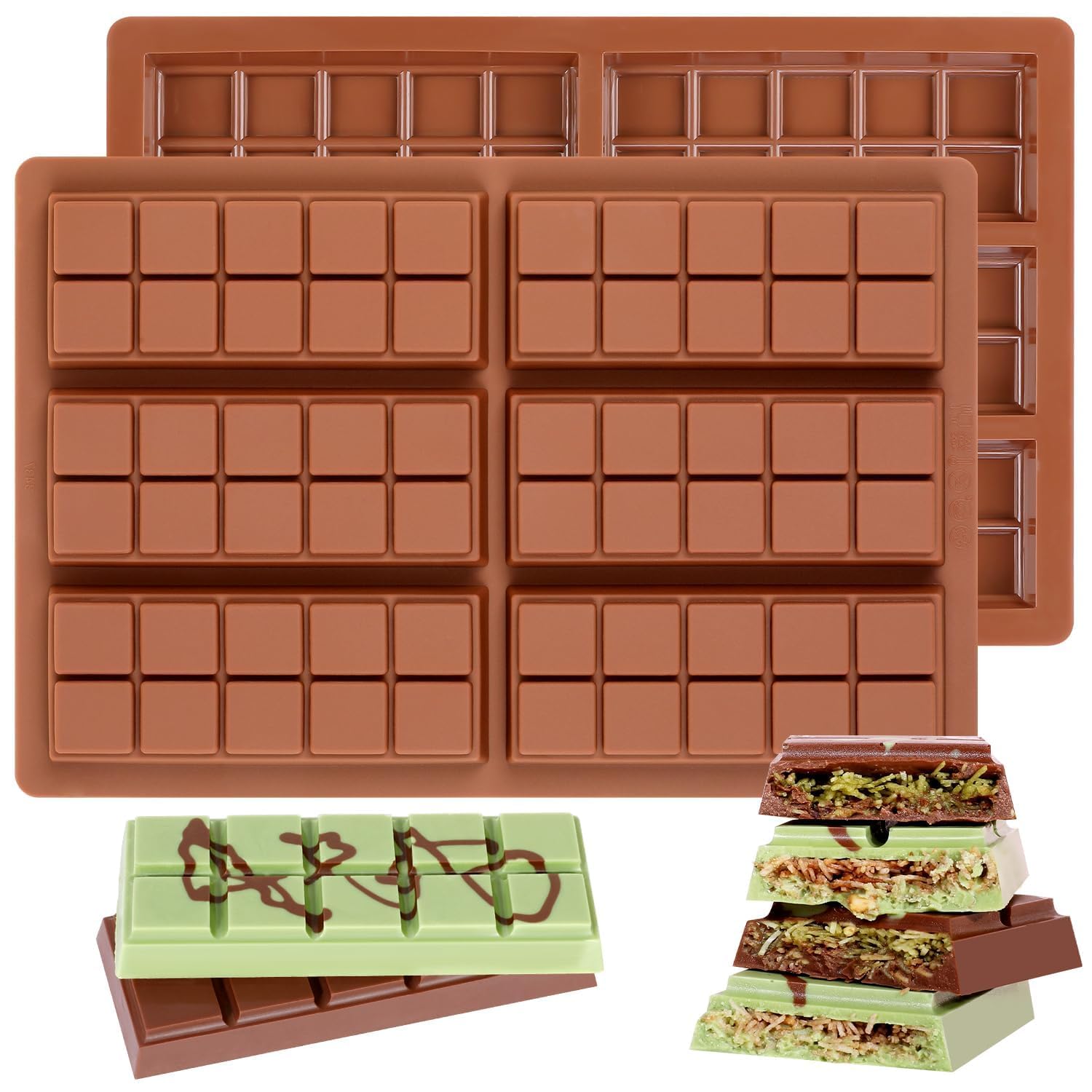 Chocolate Molds - Non-Stick Chocolate Bar Mold, Break Apart Chocolate Bar Maker Food Grade Deep Chocolate Bar Mold For Making Candy Knafeh Pistachio Chocolate Bar - Set of 2