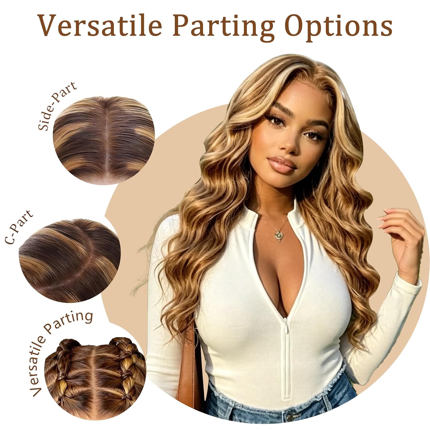 13x6 HD Transparent Lace Front Wig 26 Inch 4/27 Honey Blonde Highlights Body Wave Glueless Pre-Plucked Natural Hairline,Heat Resistant Synthetic Hair for Women Daily & Party Wear (4/27)
