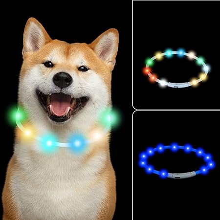 Amazon Ikfashoni犬猫用led光る首輪 犬光る首輪 Usb充電式 柔らかい 軽量 調整可能 安全首輪 夜 お散歩 事故防止 小型犬 中型犬 大型犬 虹色 Ikfashoni ベーシック首輪 通販
