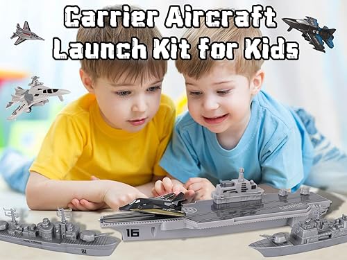 Miniatura 5 de Portaaviones naval militar con juguete de combate del ejército de tracción a pequeña escala, modelo de avión submarino, juego de vehículos de juego