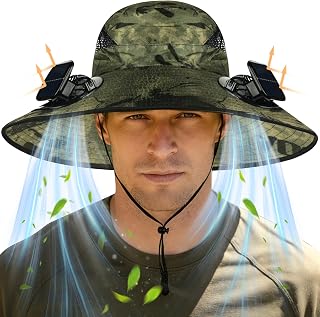 Wide Brim Sun Hat with 2 Solar Fans, UPF 50+, USB Charging for Fishing, Hiking, Beach | Solar Power Hat