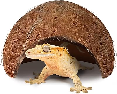 SunGrow Coconut Hut for Crested Gecko, 5x3 Inches Reptile Climbing Hide, Leopard Gecko Tank Cage Habitat Accessories, Smoo...