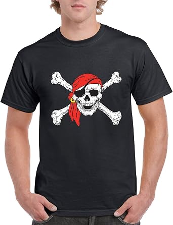 Jolly Roger Pirate Flag Cross Bones Mens T-Shirts Round NeckTee Shirts for Men