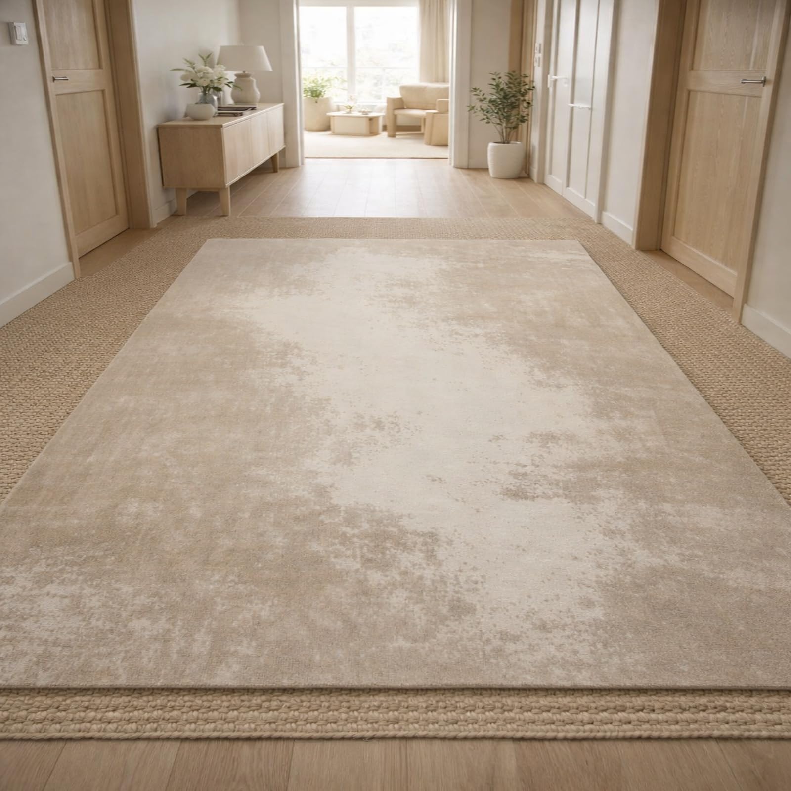 Teppiche Wohndeko für Wohnzimmer Schlafzimmer Aesthetic Room Decor,Abstrakt Beige, Weiß, Braun, 155 x 200 cm