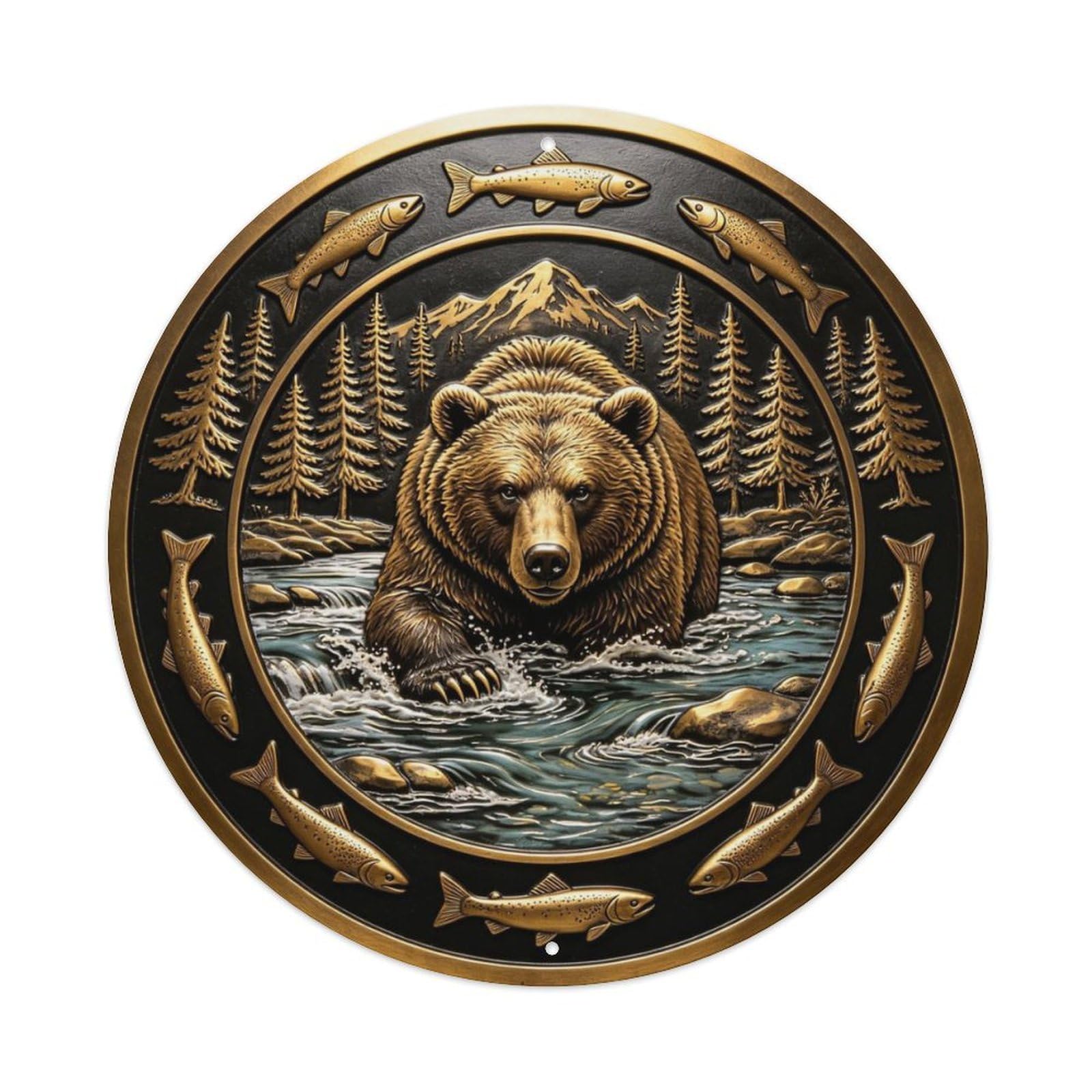 Alaskan Brown Bear Salmon Metal Tin Sign Plaque